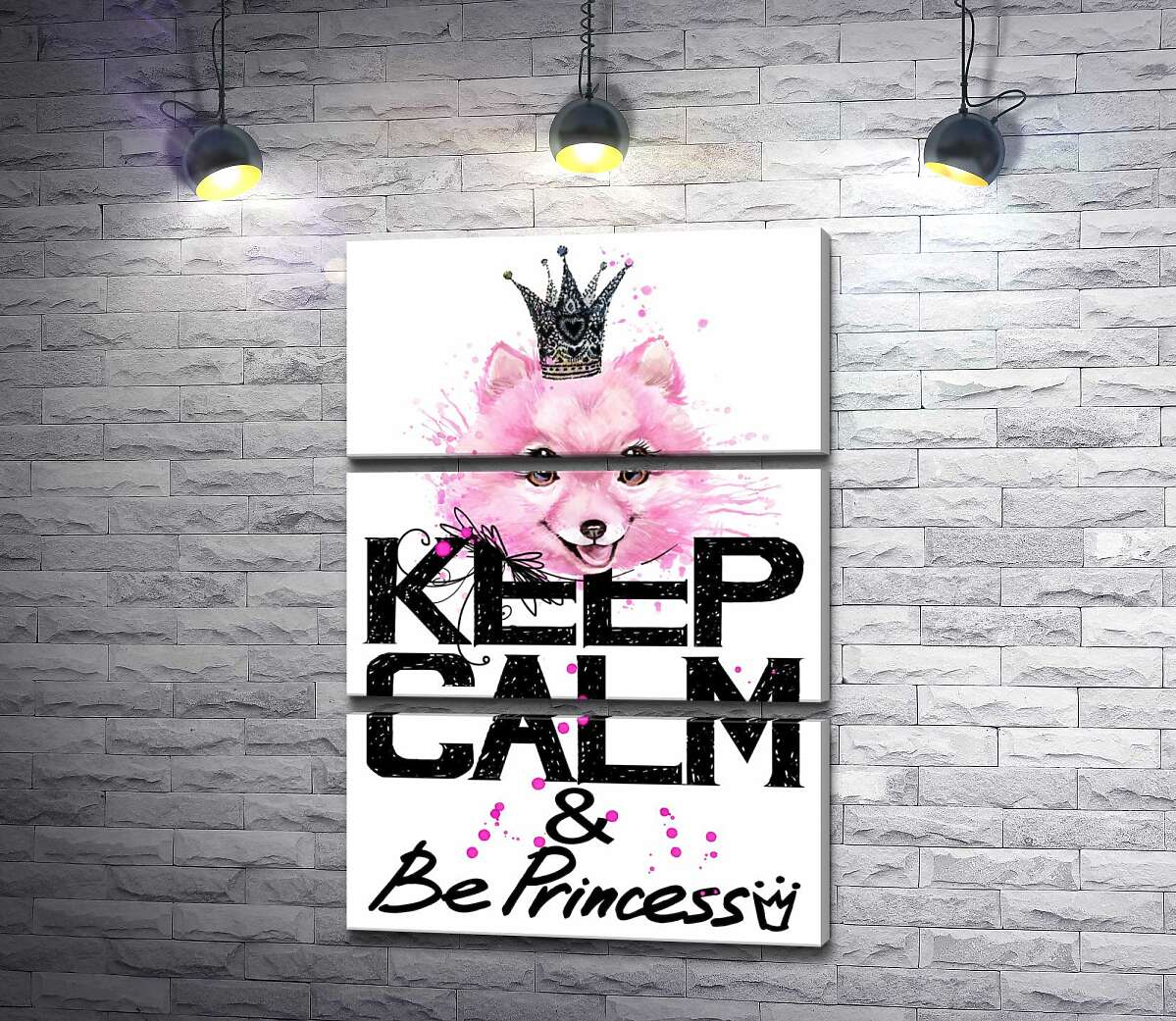 Модульная картина ArtPoster Розовый померанский шпиц с ажурной короной над надписью "keep calm and be princess" 100x147 см Модуль №13
Модульная картина ArtPoster Розовый померанский шпиц с ажурной короной над надписью "keep calm and be princess" 100x147 см Модуль №13