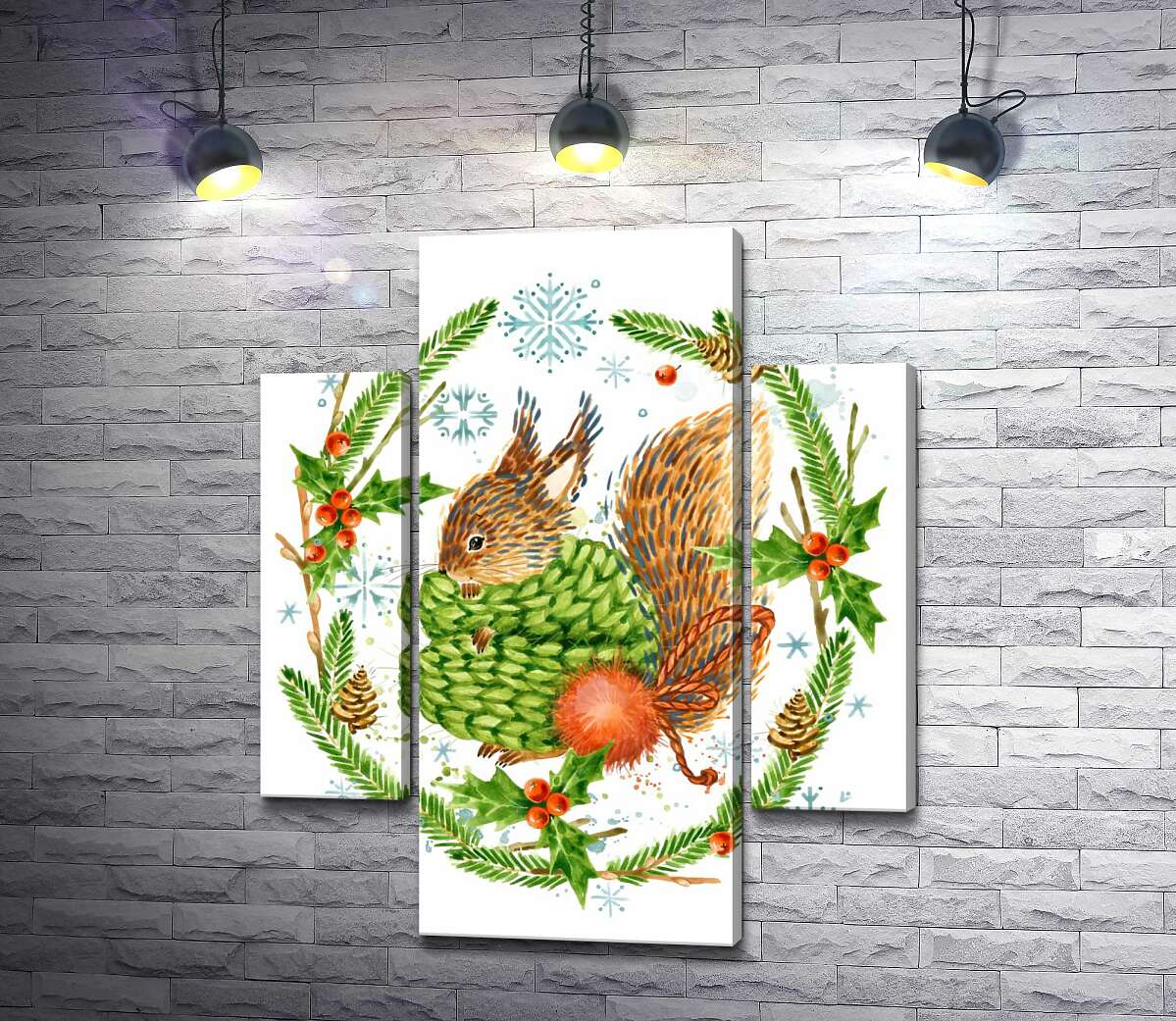 Модульная картина ArtPoster Пушистая белка закуталась в шарф среди венка из остролиста и елки 100x123 см Модуль №7
Модульная картина ArtPoster Пушистая белка закуталась в шарф среди венка из остролиста и елки 100x123 см Модуль №7