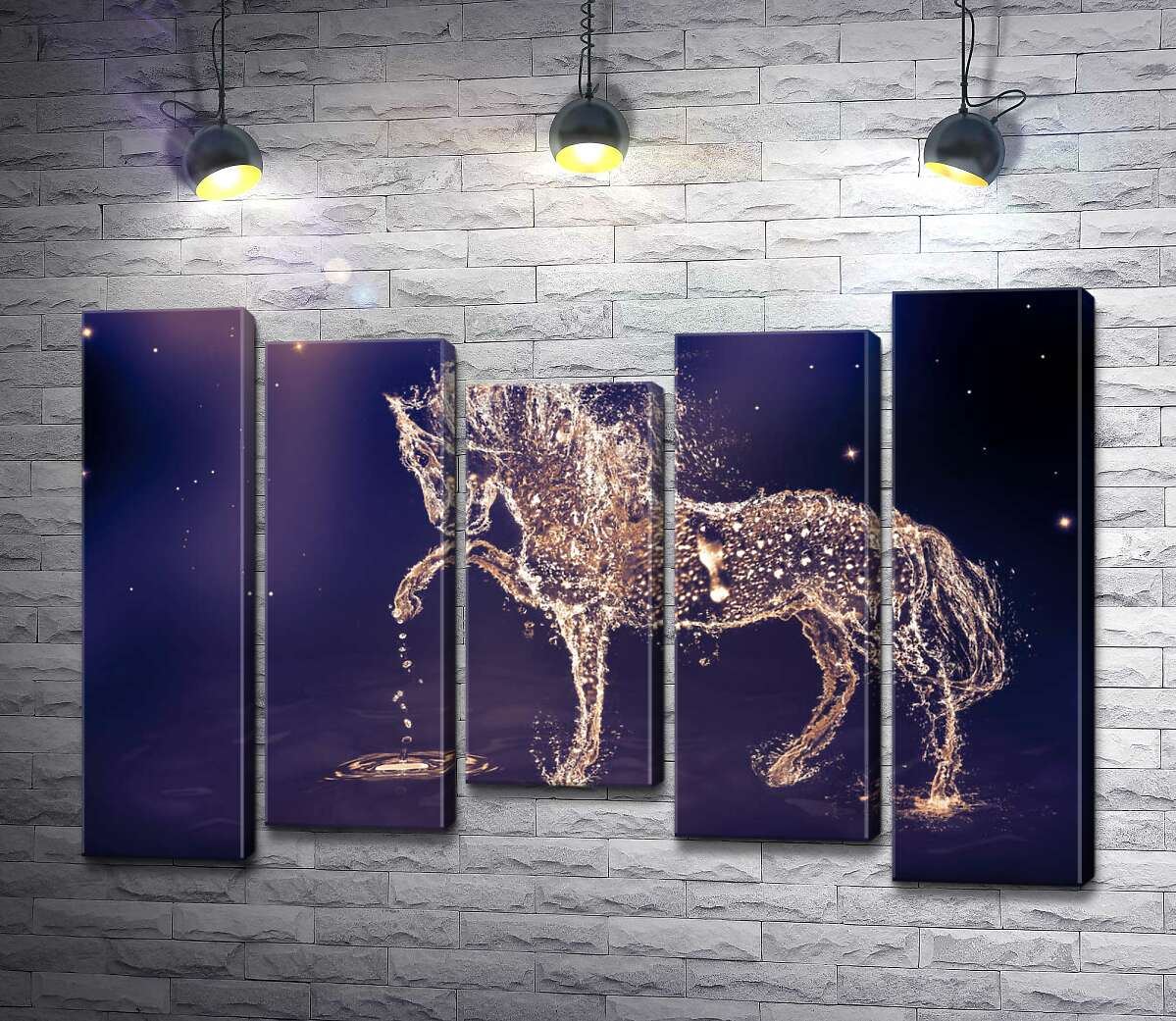 Модульная картина ArtPoster Прозрачный силуэт лошади из искрящихся капель воды 130x88 см Модуль №28
Модульная картина ArtPoster Прозрачный силуэт лошади из искрящихся капель воды 130x88 см Модуль №28