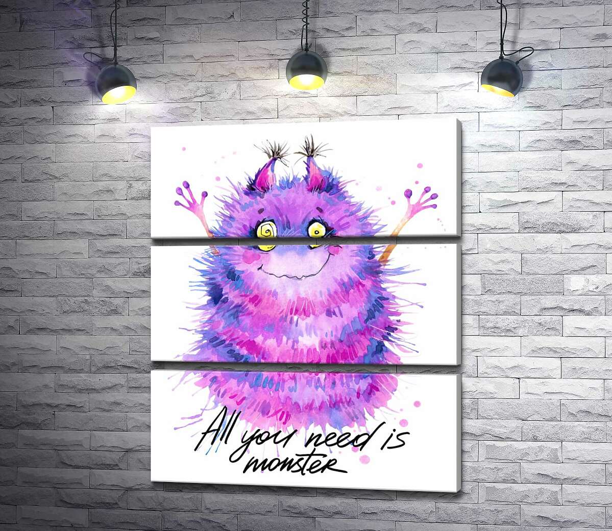 Модульная картина ArtPoster Пушистый фиолетовый монстр с надписью "all you need is monster" 130x156 см Модуль №13
Модульная картина ArtPoster Пушистый фиолетовый монстр с надписью "all you need is monster" 130x156 см Модуль №13