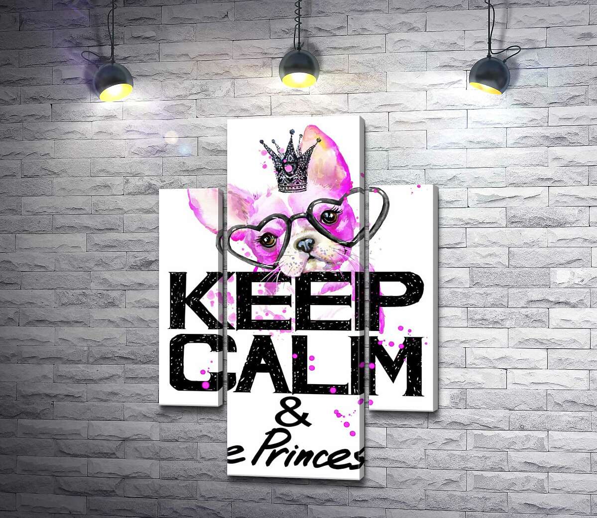 Модульная картина ArtPoster Розовый бульдог в очках и короне над надписью "keep calm and be princess" 100x148 см Модуль №7
Модульная картина ArtPoster Розовый бульдог в очках и короне над надписью "keep calm and be princess" 100x148 см Модуль №7