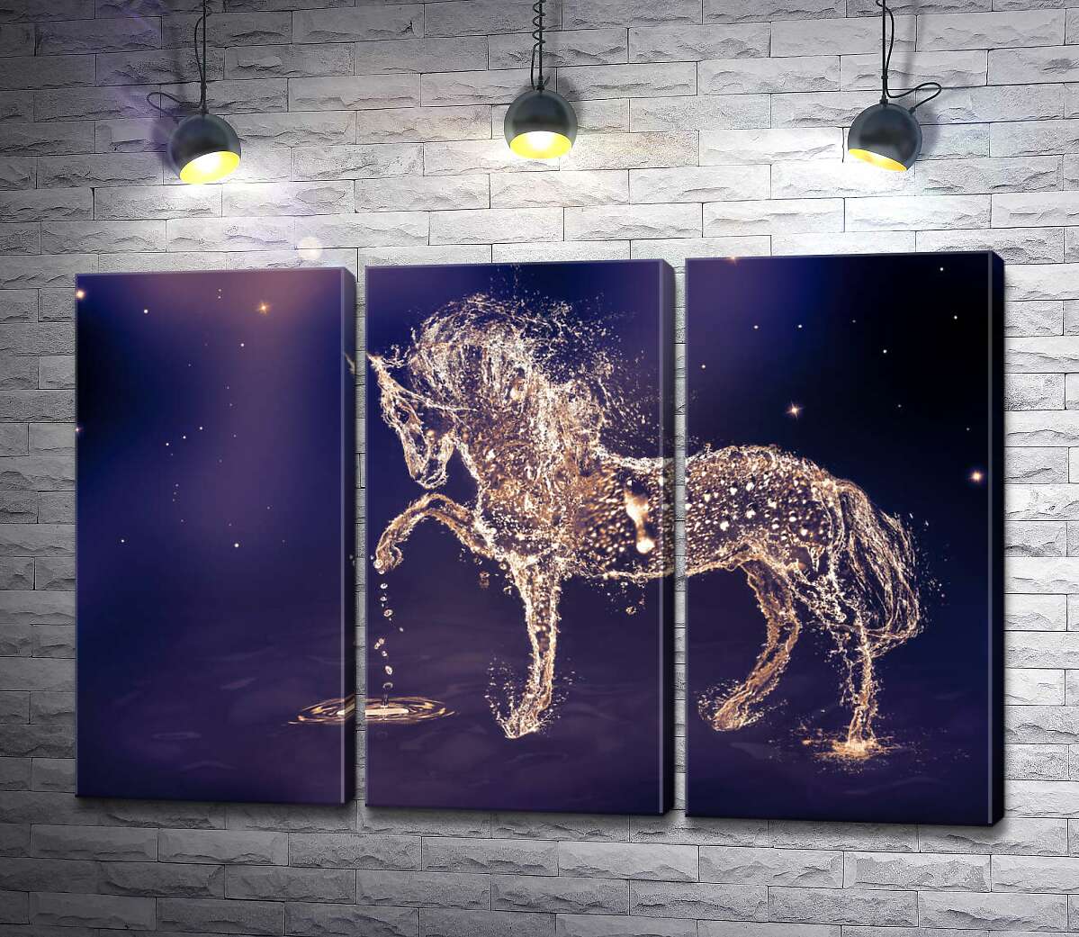 Модульная картина ArtPoster Прозрачный силуэт лошади из искрящихся капель воды 102x67 см Модуль №11
Модульная картина ArtPoster Прозрачный силуэт лошади из искрящихся капель воды 102x67 см Модуль №11