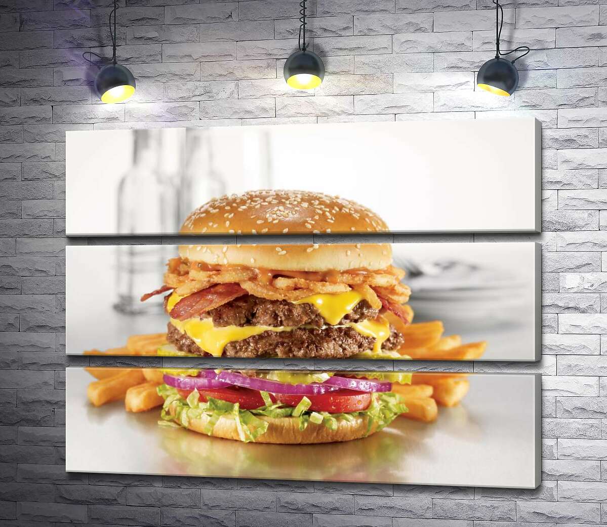Модульная картина ArtPoster Сытный ланч: двойной гамбургер с картофелем-фри 80x60 см Модуль №13
Модульная картина ArtPoster Сытный ланч: двойной гамбургер с картофелем-фри 80x60 см Модуль №13