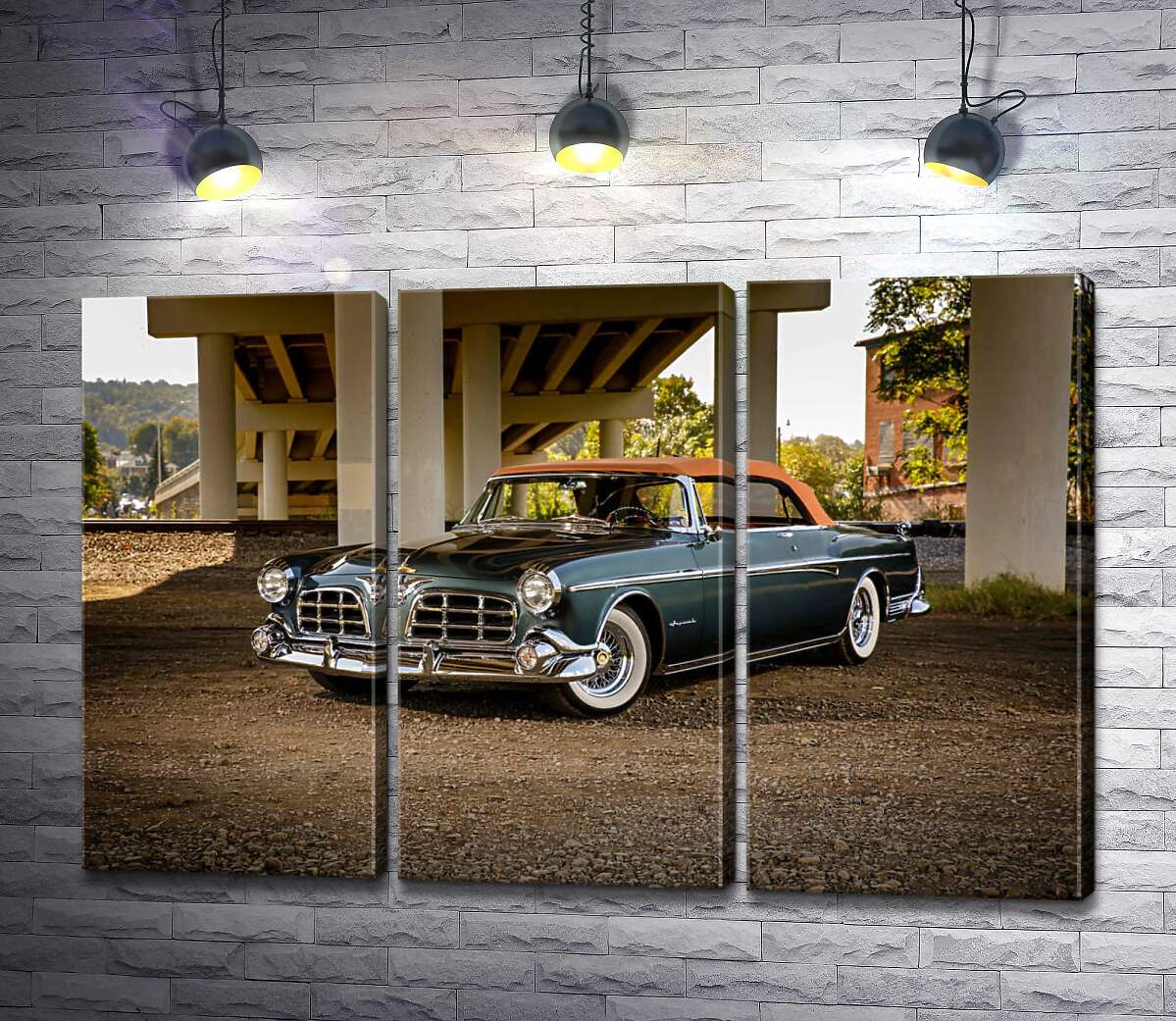 Модульная картина ArtPoster Темный автомобиль кабриолет Chrysler 1955 стоит в тени моста 132x87 см Модуль №11
Модульная картина ArtPoster Темный автомобиль кабриолет Chrysler 1955 стоит в тени моста 132x87 см Модуль №11