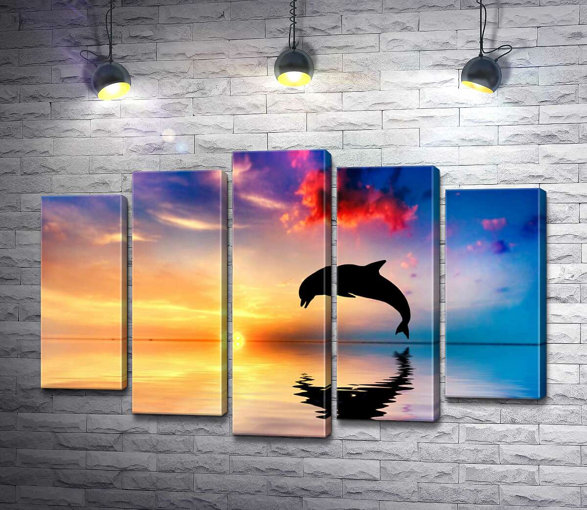 Модульная картина ArtPoster Силуэт дельфина на поверхности вечернего океана 100x69 см Модуль №26
Модульная картина ArtPoster Силуэт дельфина на поверхности вечернего океана 100x69 см Модуль №26