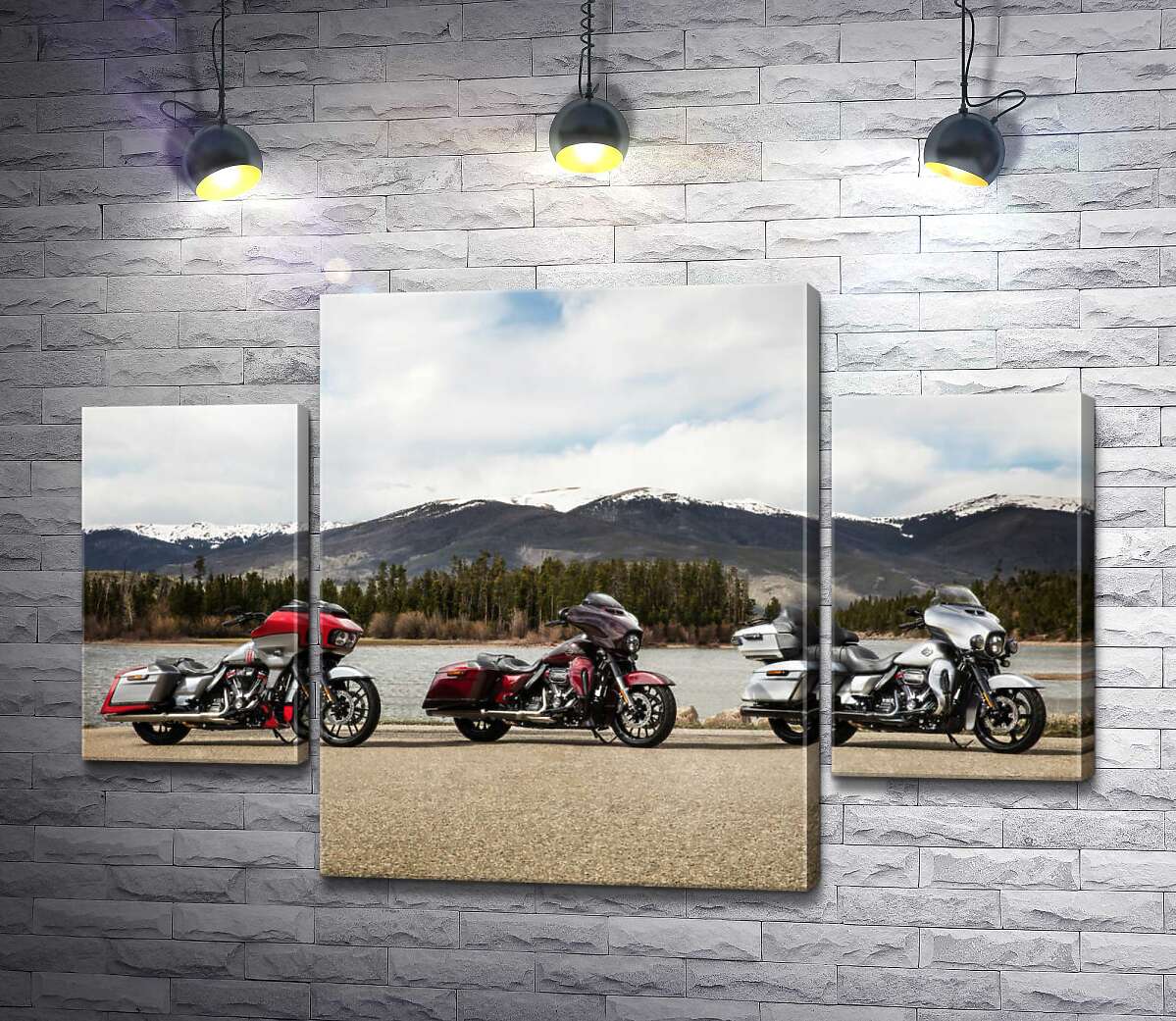 Модульная картина ArtPoster Три мотоцикла Harley-Davidson Road Glide стоят на берегу реки 131x88 см Модуль №7
Модульная картина ArtPoster Три мотоцикла Harley-Davidson Road Glide стоят на берегу реки 131x88 см Модуль №7
