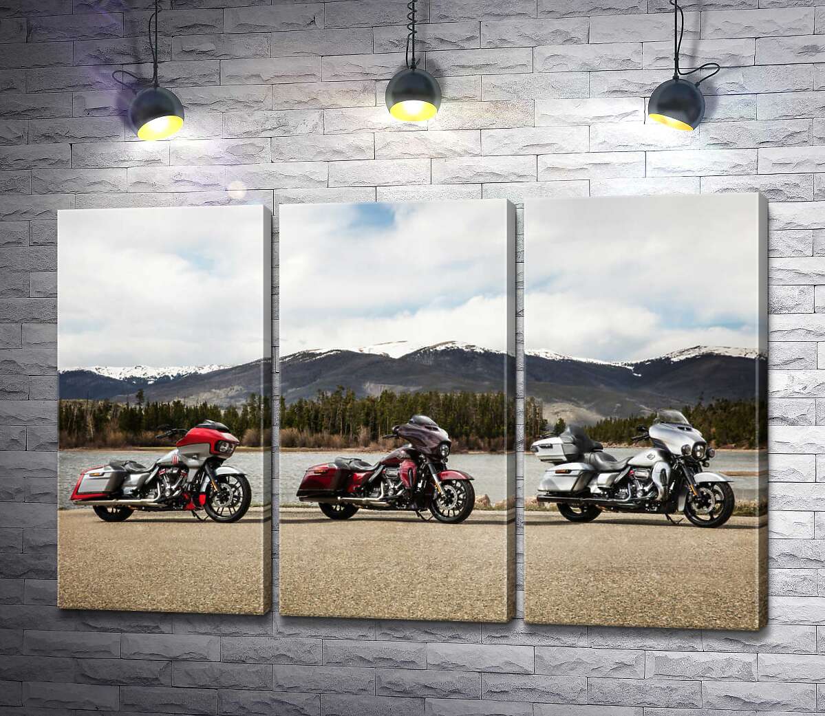 Модульная картина ArtPoster Три мотоцикла Harley-Davidson Road Glide стоят на берегу реки 132x86 см Модуль №11
Модульная картина ArtPoster Три мотоцикла Harley-Davidson Road Glide стоят на берегу реки 132x86 см Модуль №11