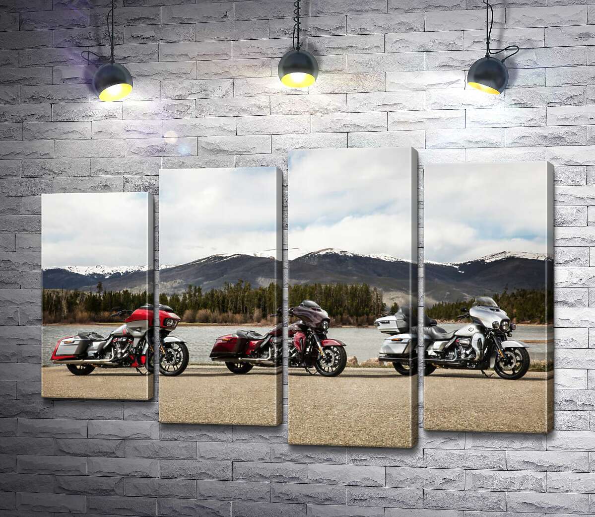 Модульная картина ArtPoster Три мотоцикла Harley-Davidson Road Glide стоят на берегу реки 80x54 см Модуль №21
Модульная картина ArtPoster Три мотоцикла Harley-Davidson Road Glide стоят на берегу реки 80x54 см Модуль №21