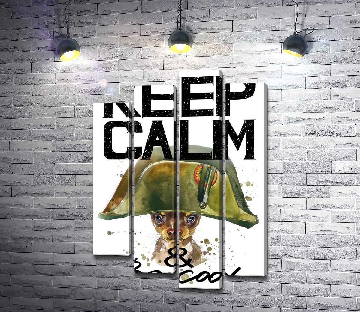 Модульная картина ArtPoster Чихуахуа в шапке Наполеона среди надписи "keep calm and be cool" 132x192 см Модуль №21
Модульная картина ArtPoster Чихуахуа в шапке Наполеона среди надписи "keep calm and be cool" 132x192 см Модуль №21