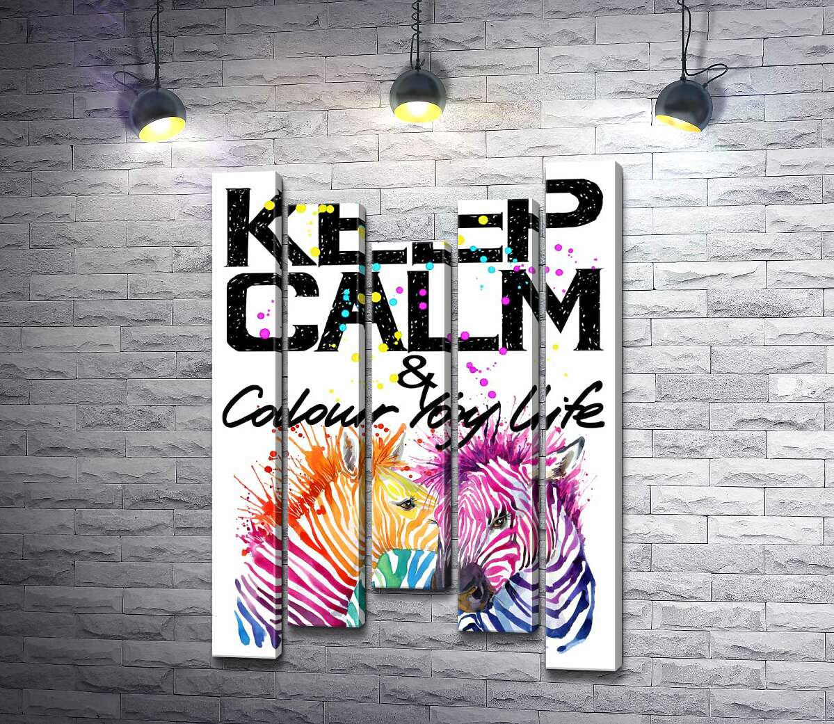 Модульная картина ArtPoster Цветные полоски зебр под надписью "keep calm and colour your life" 100x148 см Модуль №28
Модульная картина ArtPoster Цветные полоски зебр под надписью "keep calm and colour your life" 100x148 см Модуль №28
