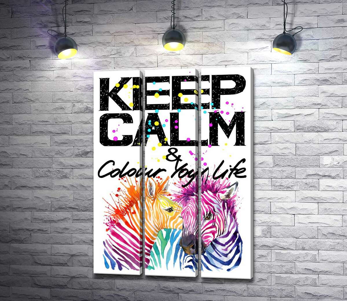 Модульная картина ArtPoster Цветные полоски зебр под надписью "keep calm and colour your life" 60x88 см Модуль №11
Модульная картина ArtPoster Цветные полоски зебр под надписью "keep calm and colour your life" 60x88 см Модуль №11