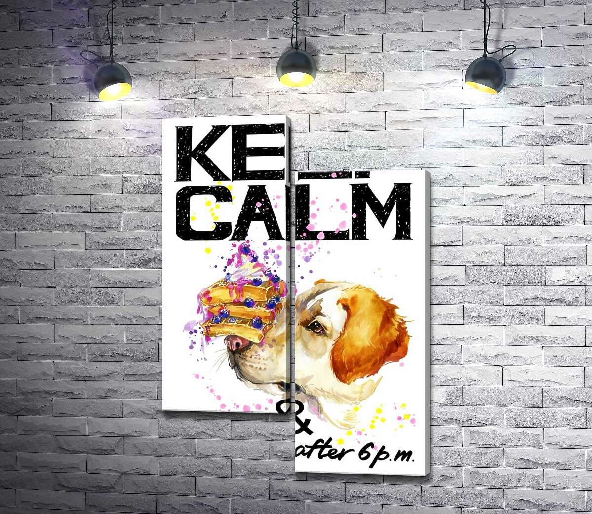 Модульная картина ArtPoster Черничный торт на носу у собаки среди надписи "keep calm and don't eat after 6 p.m." 100x147 см Модуль №5
Модульная картина ArtPoster Черничный торт на носу у собаки среди надписи "keep calm and don't eat after 6 p.m." 100x147 см Модуль №5