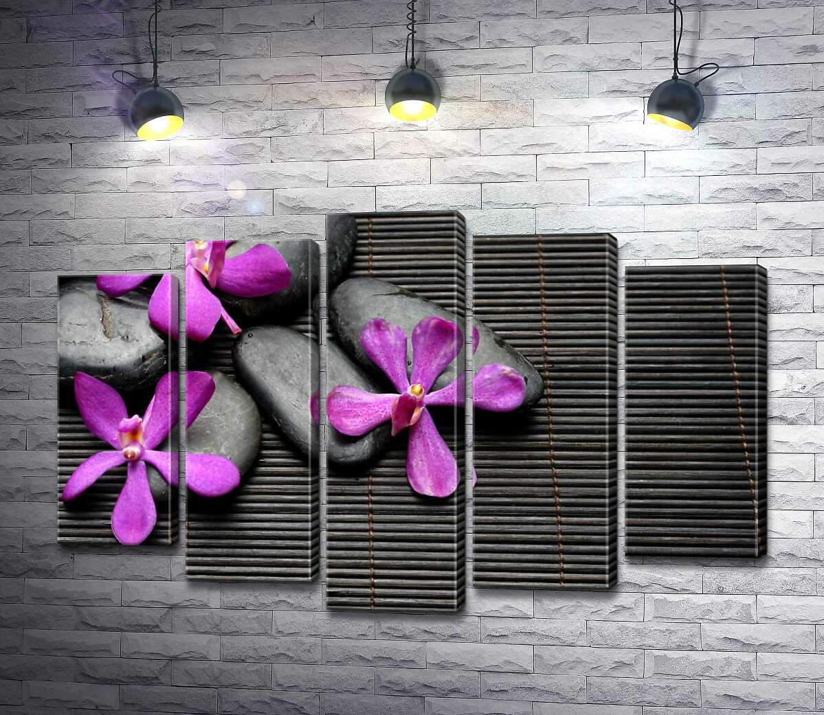 Модульная картина ArtPoster Яркие цветы орхидей на черных камнях и бамбуковом ковре 100x68 см Модуль №26
Модульная картина ArtPoster Яркие цветы орхидей на черных камнях и бамбуковом ковре 100x68 см Модуль №26