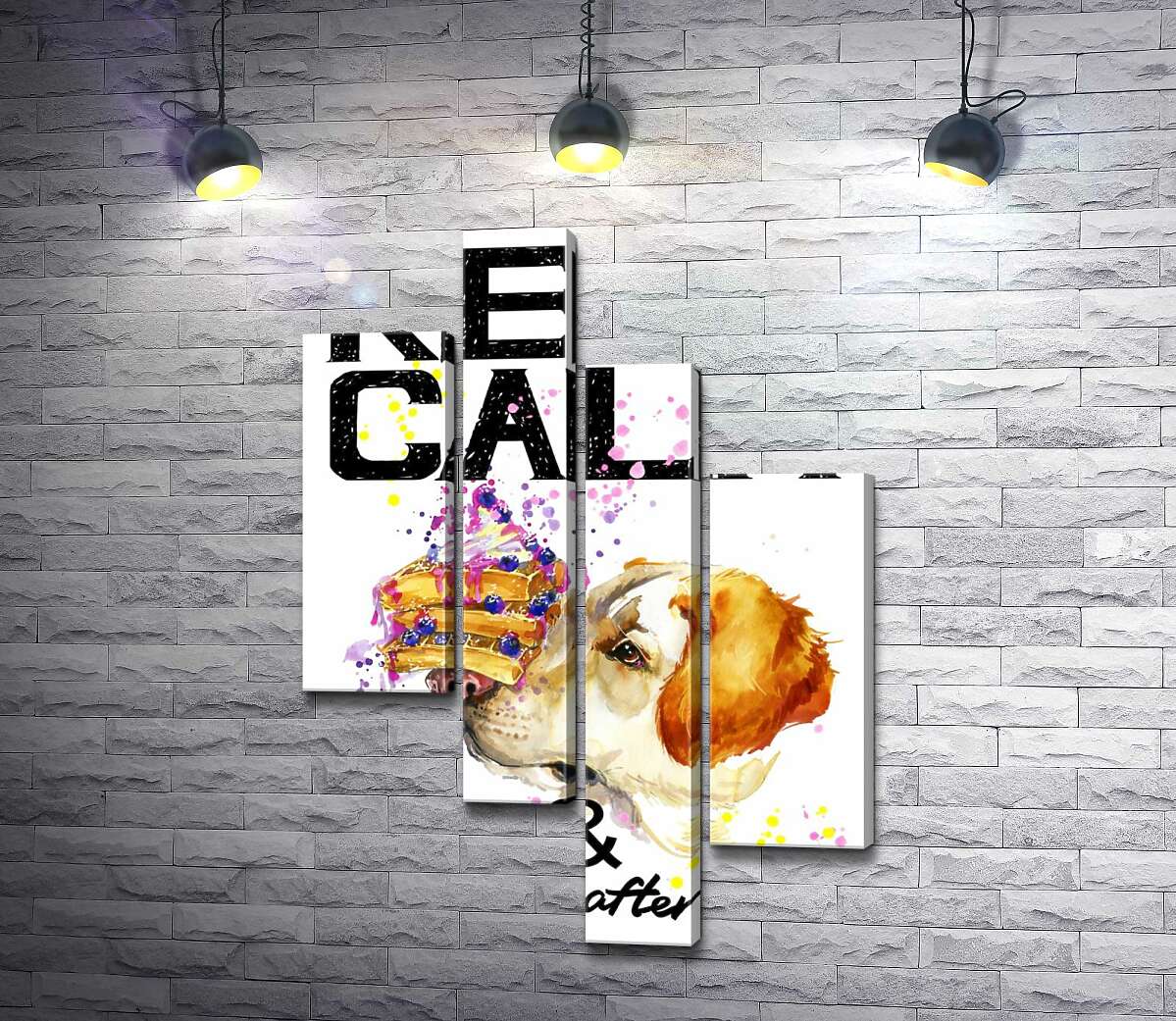 Модульная картина ArtPoster Черничный торт на носу у собаки среди надписи "keep calm and don't eat after 6 p.m." 100x147 см Модуль №20
Модульная картина ArtPoster Черничный торт на носу у собаки среди надписи "keep calm and don't eat after 6 p.m." 100x147 см Модуль №20