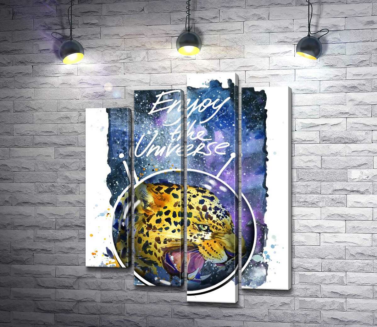 Модульная картина ArtPoster Хищный леопард скалит зубы в космосе с надписью "Enjoy the Universe" 132x168 см Модуль №21
Модульная картина ArtPoster Хищный леопард скалит зубы в космосе с надписью "Enjoy the Universe" 132x168 см Модуль №21