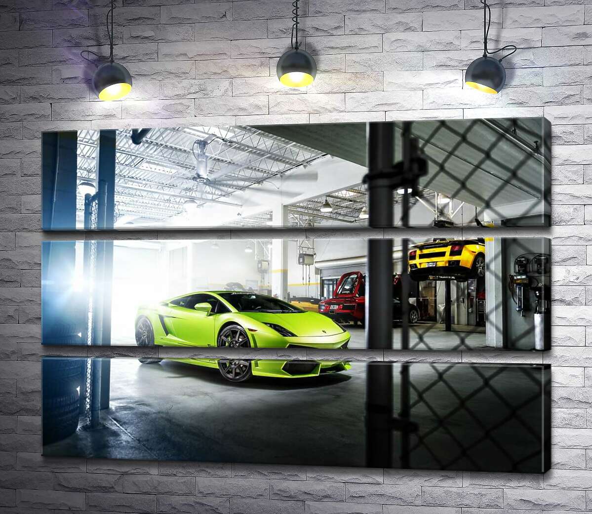 Модульная картина ArtPoster Яркий зеленый Ламборгини (Lamborghini Gallardo) стоит в тени гаража 130x87 см Модуль №13
Модульная картина ArtPoster Яркий зеленый Ламборгини (Lamborghini Gallardo) стоит в тени гаража 130x87 см Модуль №13