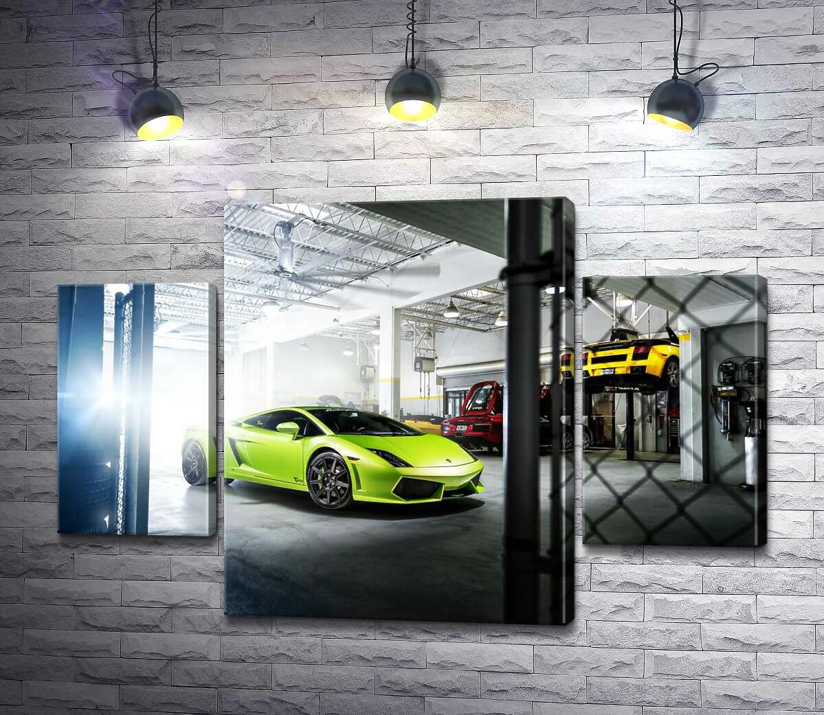 Модульная картина ArtPoster Яркий зеленый Ламборгини (Lamborghini Gallardo) стоит в тени гаража 131x89 см Модуль №7
Модульная картина ArtPoster Яркий зеленый Ламборгини (Lamborghini Gallardo) стоит в тени гаража 131x89 см Модуль №7