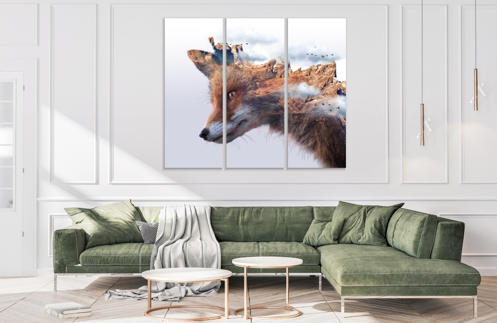 Картина на холсте Модульные Модульная картина коричневой лисы и скалистый горный утес 3 картины 25х50 см. 
Картина на холсте Модульные Модульная картина коричневой лисы и скалистый горный утес 3 картины 25х50 см.