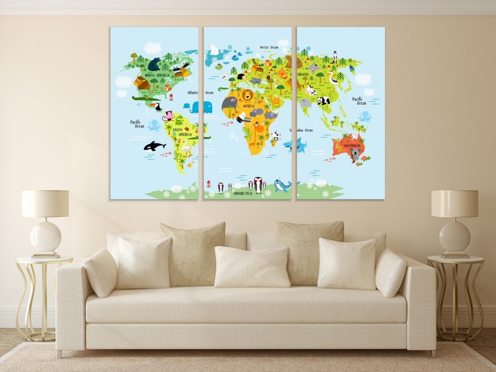 Картина на холсте Модульные Модульная картина World Map With Animals 3 картины 70х140 см.
Картина на холсте Модульные Модульная картина World Map With Animals 3 картины 70х140 см.