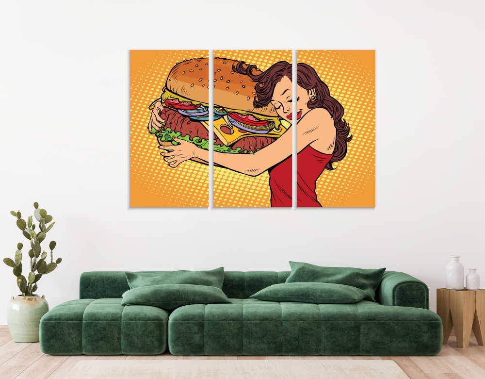 Картина на холсте Модульные Модульная картина Woman Hugging Burger 3 картины 60х120 см.
Картина на холсте Модульные Модульная картина Woman Hugging Burger 3 картины 60х120 см.