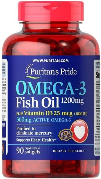 Омега-3 рыбий жир + витамин Д3 Omega-3 Fish Oil of Vitamin D3 Puritan's Pride 1200/1000 МЕ 90 капсул (PP232)
Омега-3 рыбий жир + витамин Д3 Omega-3 Fish Oil of Vitamin D3 Puritan's Pride 1200/1000 МЕ 90 капсул (PP232)