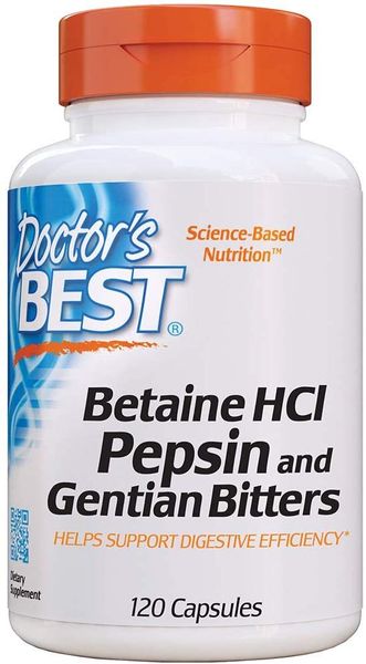 Бетаин гидрохлорид + пепсин Betaine HCL Pepsin & Gentian Bitters Pepsin Doctor's Best 120 капсул (DB059)
Бетаин гидрохлорид + пепсин Betaine HCL Pepsin & Gentian Bitters Pepsin Doctor's Best 120 капсул (DB059)