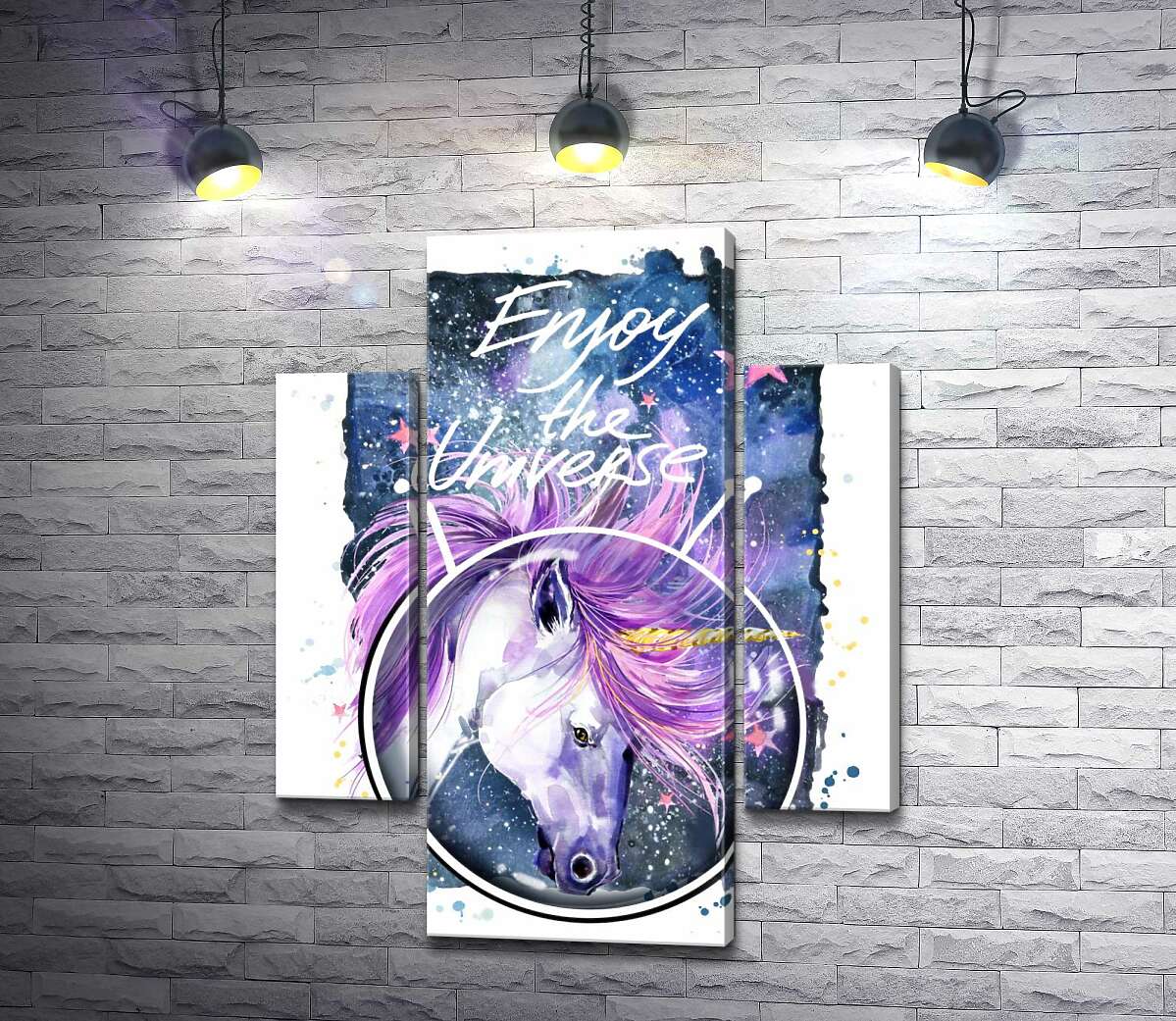 Модульная картина ArtPoster Белый единорог в шлеме среди космоса с надписью "Enjoy the Universe" 131x168 см Модуль №7
Модульная картина ArtPoster Белый единорог в шлеме среди космоса с надписью "Enjoy the Universe" 131x168 см Модуль №7