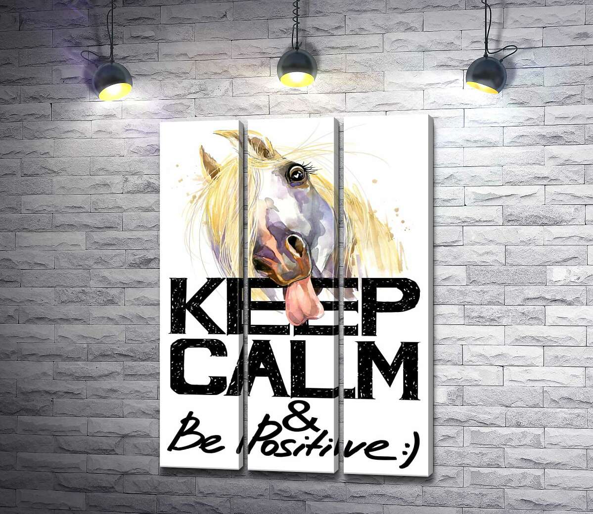 Модульная картина ArtPoster Белый конь показывает язык над надписью "keep calm and be positive" 60x88 см Модуль №11
Модульная картина ArtPoster Белый конь показывает язык над надписью "keep calm and be positive" 60x88 см Модуль №11