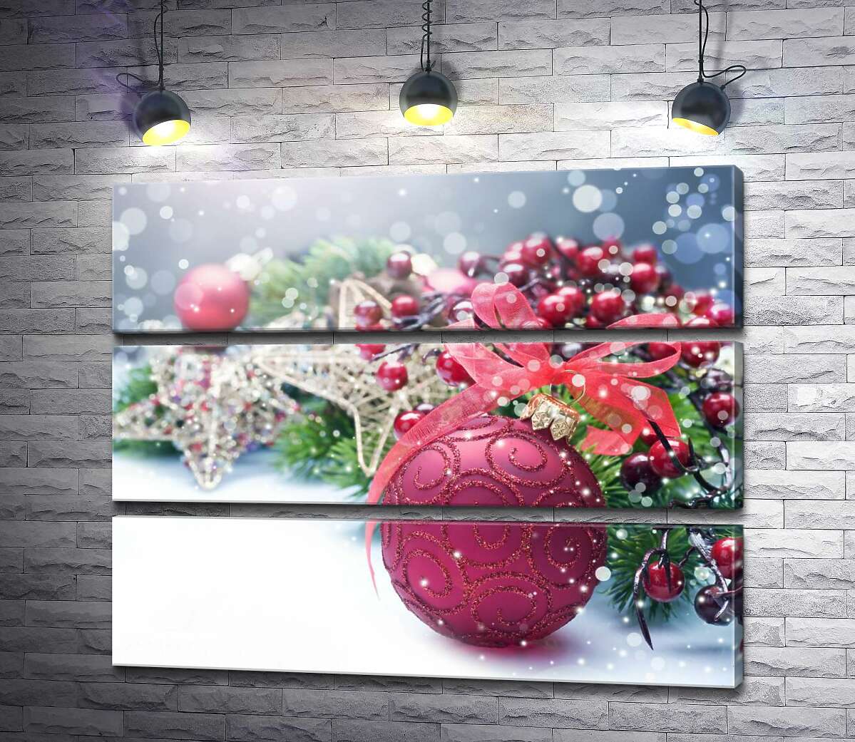 Модульная картина ArtPoster Блестящий красный цвет елочного шара на фоне ягод омелы и золота звезд 75x60 см Модуль №13
Модульная картина ArtPoster Блестящий красный цвет елочного шара на фоне ягод омелы и золота звезд 75x60 см Модуль №13