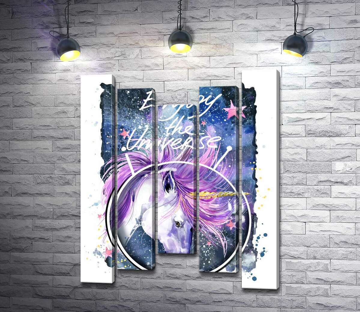 Модульная картина ArtPoster Белый единорог в шлеме среди космоса с надписью "Enjoy the Universe" 100x130 см Модуль №28
Модульная картина ArtPoster Белый единорог в шлеме среди космоса с надписью "Enjoy the Universe" 100x130 см Модуль №28