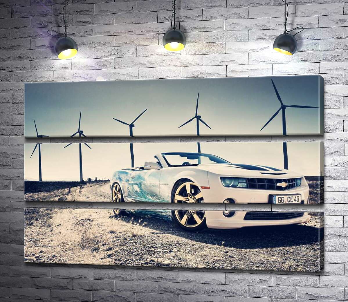 Модульная картина ArtPoster Белый автомобиль кабриолет Chevrolet Camaro на фоне ветряных электростанций 100x63 см Модуль №13
Модульная картина ArtPoster Белый автомобиль кабриолет Chevrolet Camaro на фоне ветряных электростанций 100x63 см Модуль №13