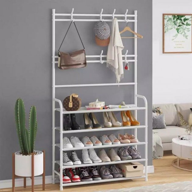 Вешалка напольная стойка для одежды New simple floor clothes rack size с полками и крючками Белая
Вешалка напольная стойка для одежды New simple floor clothes rack size с полками и крючками Белая