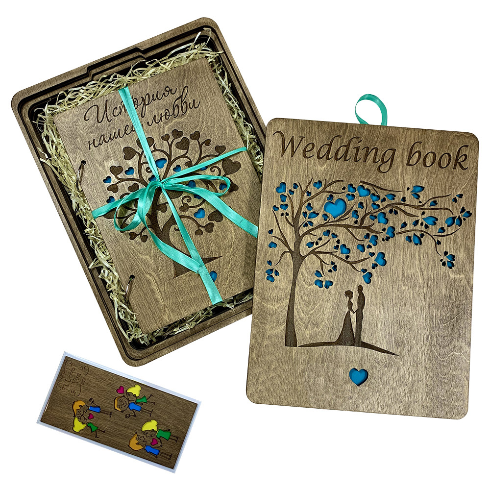 Подарочный набор с фотоальбомом «Wedding book - История нашей любви» в деревянной обложке на 40 страниц 30×22 см на 100 фото + коробка + открытка, Primax-art
Подарочный набор с фотоальбомом «Wedding book - История нашей любви» в деревянной обложке на 40 страниц 30×22 см на 100 фото + коробка + открытка, Primax-art