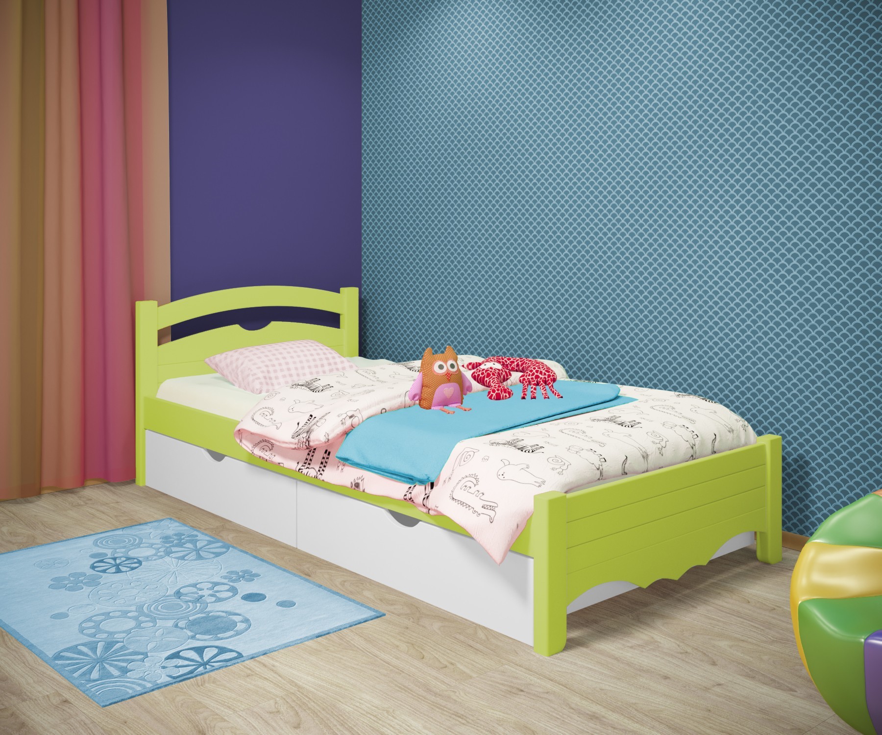 Кровать односпальная RainbowDream Фирина 90х190 см зеленый массив ольхи, с ящиками
Кровать односпальная RainbowDream Фирина 90х190 см зеленый массив ольхи, с ящиками