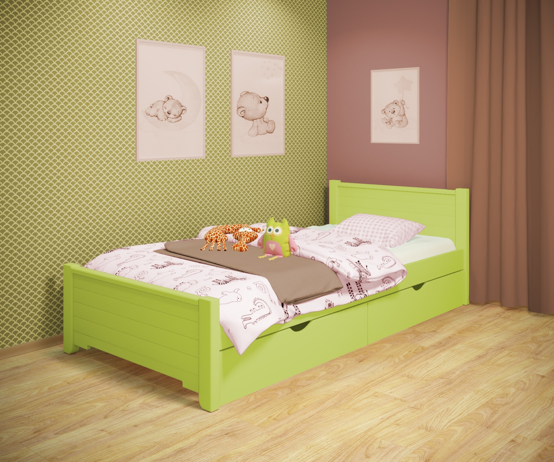 Кровать односпальная RainbowDream Фиронни 80х200 см зеленый массив ольхи, с ящиками
Кровать односпальная RainbowDream Фиронни 80х200 см зеленый массив ольхи, с ящиками