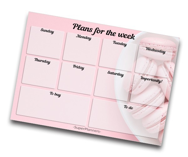 Магнітний планер на холодильник SuperPlanners "Plans for the week" Macaroons, 28х20 см
Магнітний планер на холодильник SuperPlanners "Plans for the week" Macaroons, 28х20 см