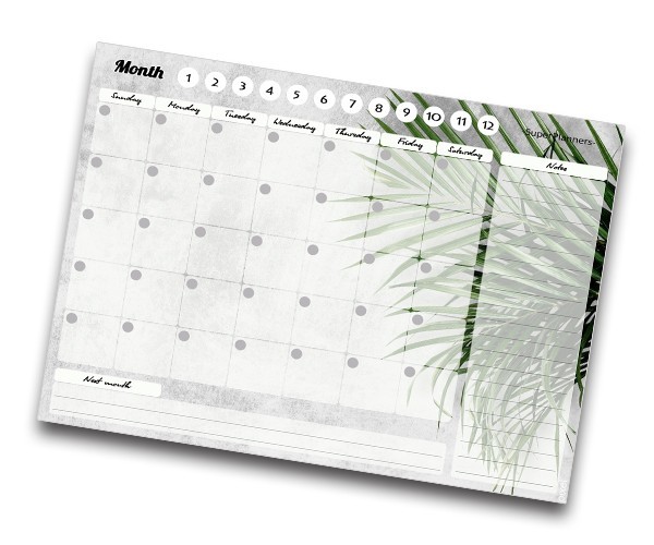 Магнітний планер на холодильник SuperPlanners "Monthly planner" Palm, 41х20 см
Магнітний планер на холодильник SuperPlanners "Monthly planner" Palm, 41х20 см