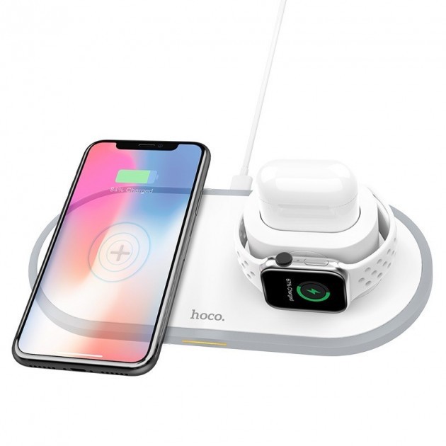 Беспроводное зарядное устройство Hoco CW21 Wireless Charger 3 в 1 для Apple iPhone и Apple Watch, Air Pods White
Беспроводное зарядное устройство Hoco CW21 Wireless Charger 3 в 1 для Apple iPhone и Apple Watch, Air Pods White