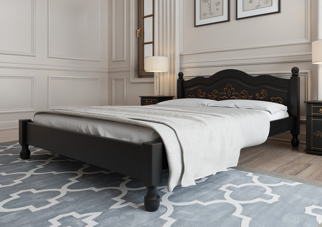 Кровать двуспальная деревянная Магнолия из ольхи в спальню 180х200 ЧДК цвет Венге