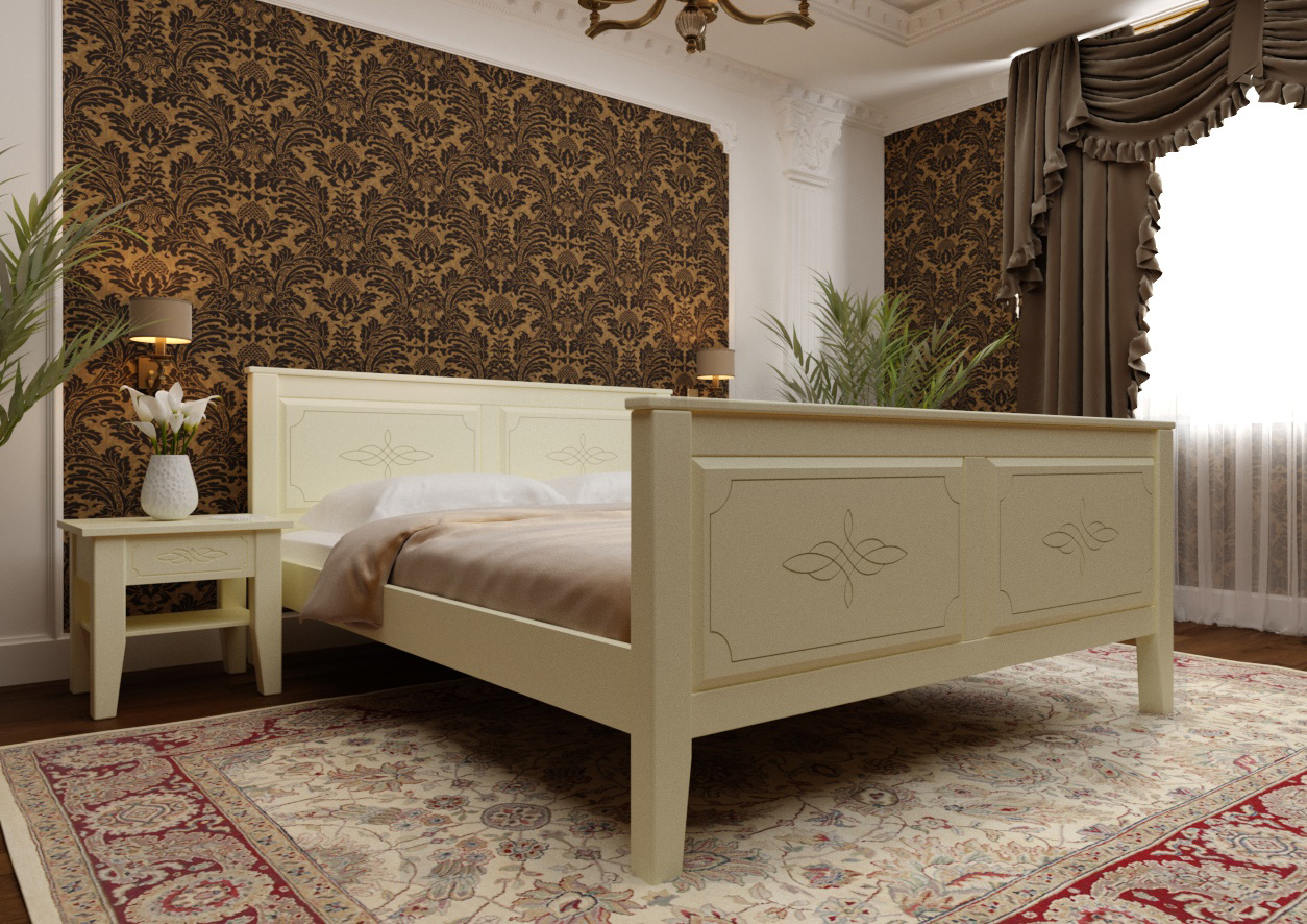 Кровать двуспальная деревянная Майя Высокое изножье из сосны в спальню 160х200 ЧДК цвет Ваниль