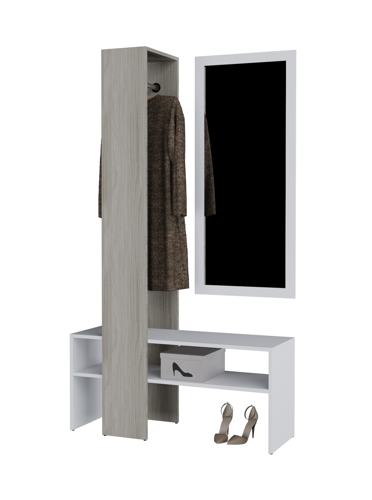 Прихожая со скамьей, зеркалом и полками для обуви MebelLoft 110х40х195 см Белый+Светлое дерево арт.2403-04R
Прихожая со скамьей, зеркалом и полками для обуви MebelLoft 110х40х195 см Белый+Светлое дерево арт.2403-04R