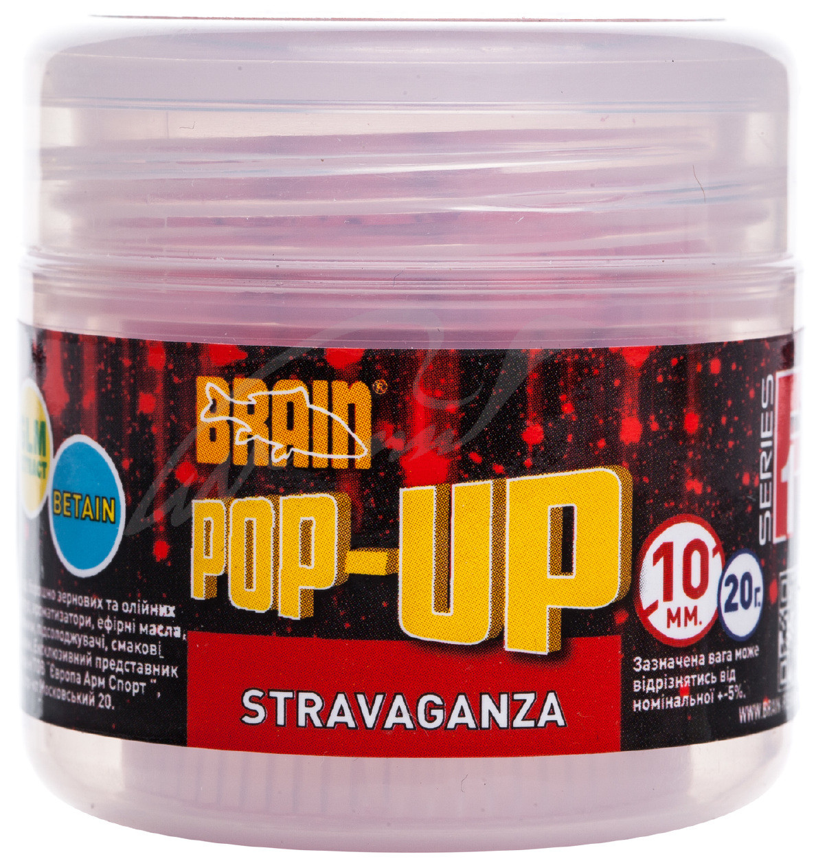 Бойлы Brain Pop-Up F1 Stravaganza (клубника с икрой) 10 mm 20 gr (1858.02.40)
Бойлы Brain Pop-Up F1 Stravaganza (клубника с икрой) 10 mm 20 gr (1858.02.40)