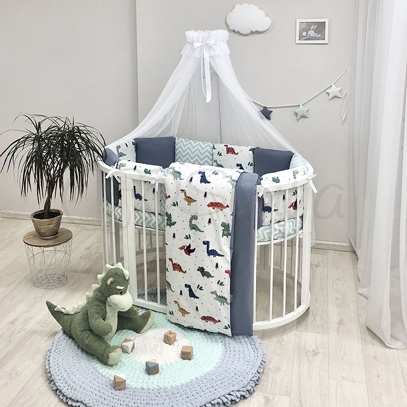 Постельный комплект в овальную кроватку без балдахина (6 пр.) Baby Design Dino синий
Постельный комплект в овальную кроватку без балдахина (6 пр.) Baby Design Dino синий