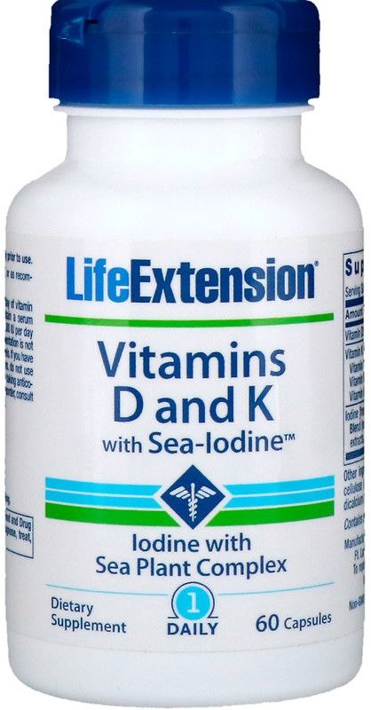 Витамины Life Extension Vitamins D and K with Sea-Iodine 60 Caps Витамин Д и К с йодом
Витамины Life Extension Vitamins D and K with Sea-Iodine 60 Caps Витамин Д и К с йодом