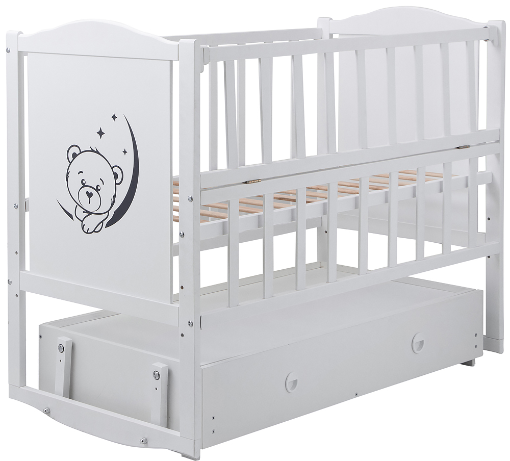 Кровать Babyroom Тедди Т-03 фигурное быльце, маятник, ящик, откидной бок белый
Кровать Babyroom Тедди Т-03 фигурное быльце, маятник, ящик, откидной бок белый