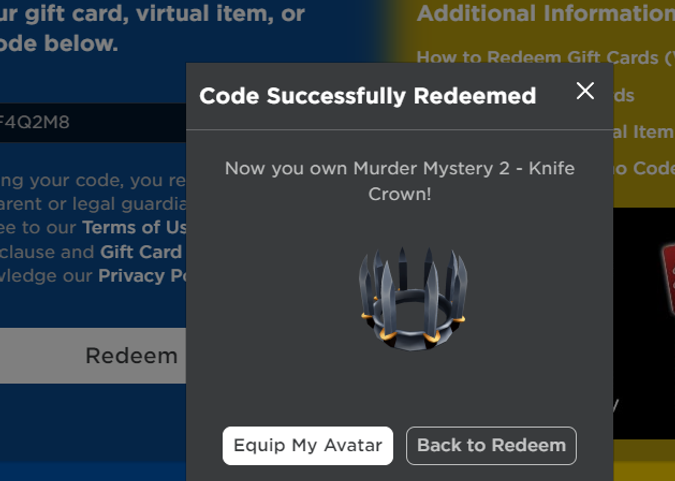 Murder Mystery 2 - Knife Crown Roblox Promo Code