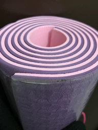 Килимок для йоги та фітнесу (йога мат ТПЕ) EasyFit TPE+TC 183х61см 6мм товщиною двошаровий синій-жовтий фото від покупців 8