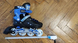 Комплект роликов с защитой и шлемом Scale Sports, размер 34-37, Синий, светящиеся колеса фото от покупателей 3