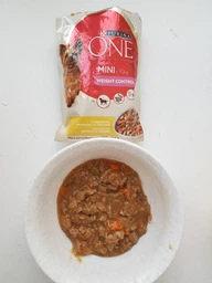 Вологий корм для собак малих порід із зайвою вагою Purina One Mini Weight control pouch 100 г (індичка) фото от покупателей 1