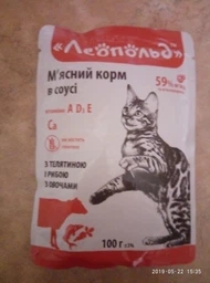 Влажный корм Леопольд для кошек Мясной корм в соусе с телятиной, рыбой и овощами в соусе 100г х 24шт